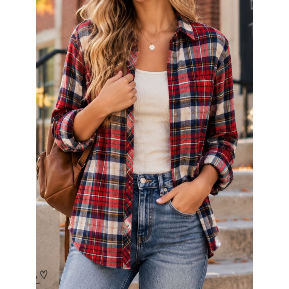 American Eagle Boyfriend Fit Plaid Flannel Shirt XS Red Blue Soft